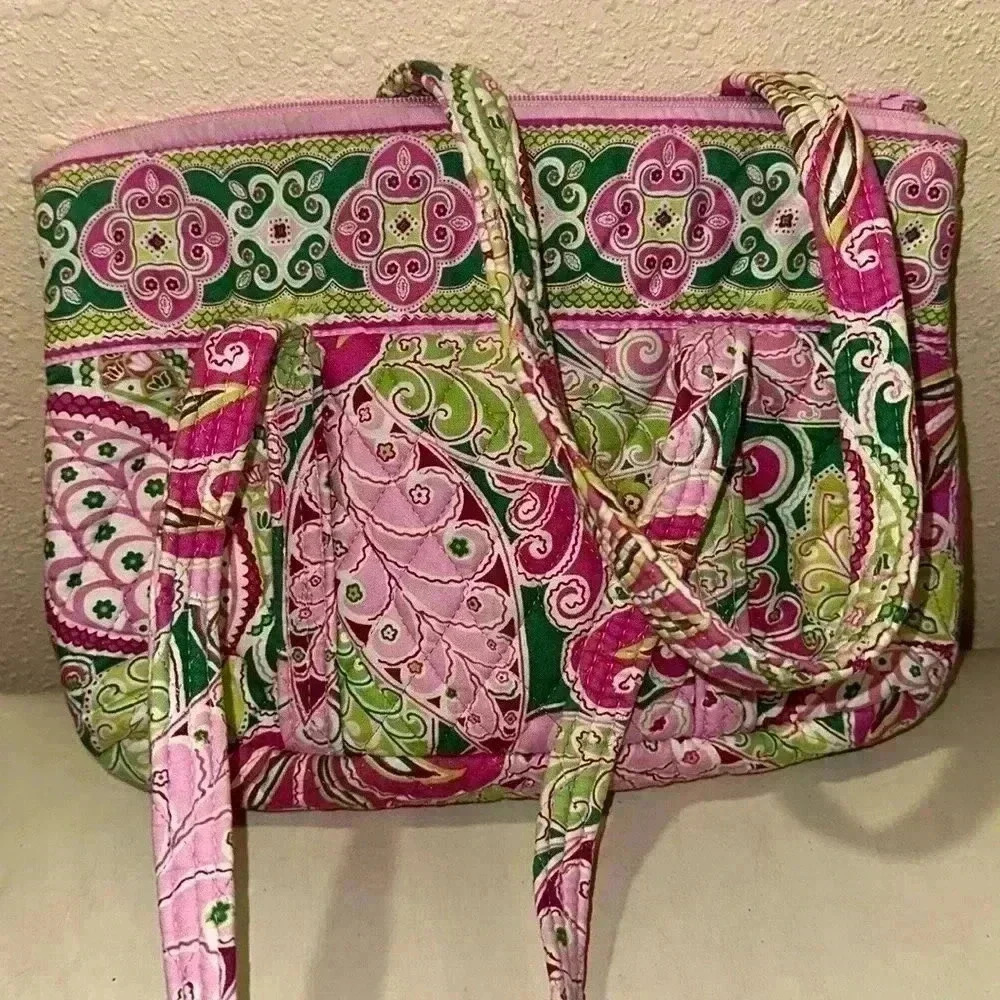 Vera Bradley Pink Green Paisley Quilted Tote